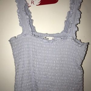 HOLLISTER Smocked Square-Neck Crop Top -light blue